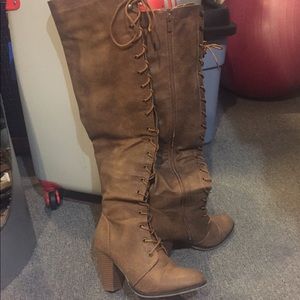 Chunky Heel Lace up Over-The-Knee Boots